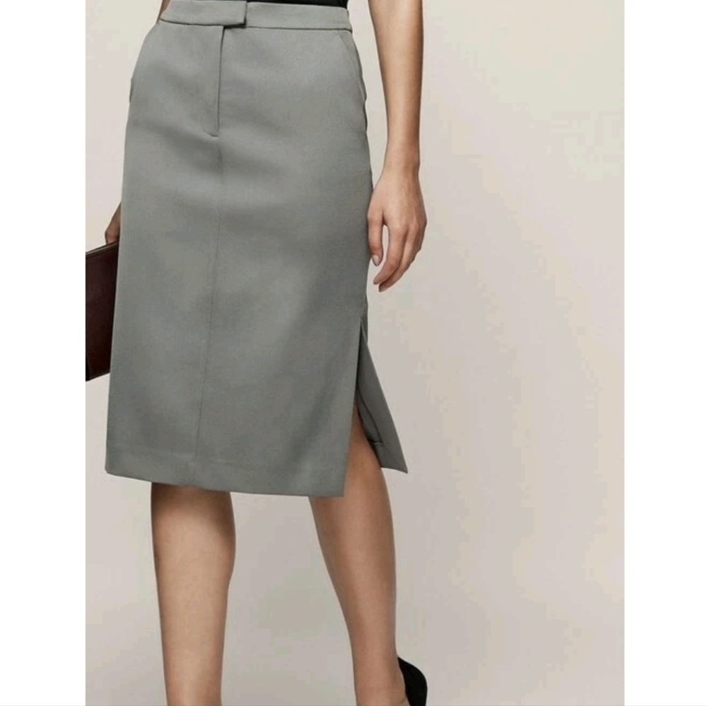 Reiss Era Satin Gray Green Pencil Skirt